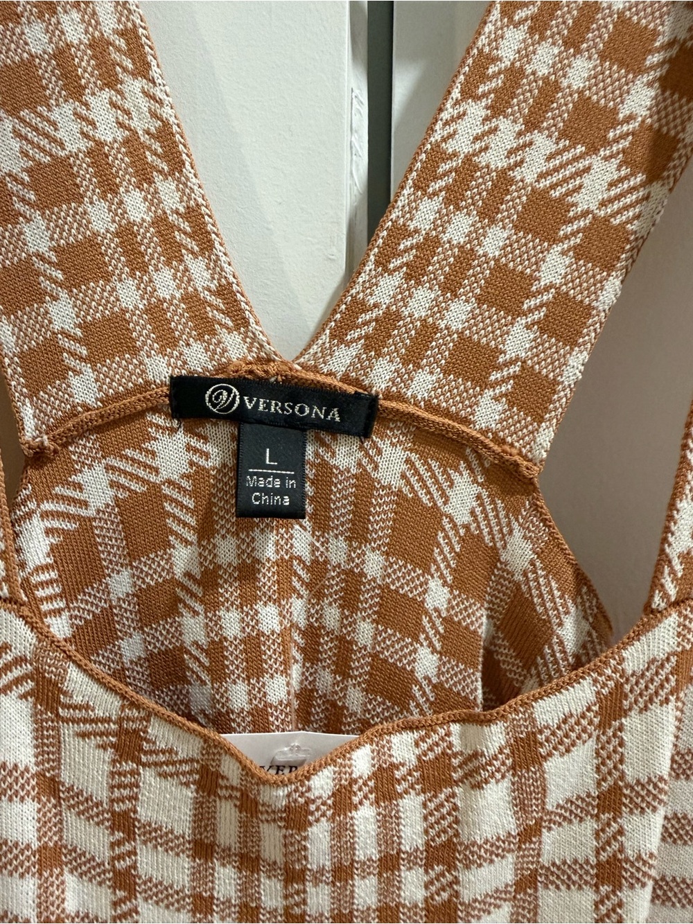 NWT Versona Brown and White Checked Sleeveless Midi Dress - Picture 2 of 5